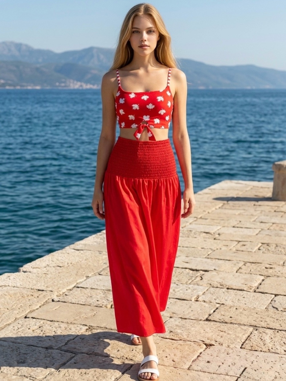 2 for $30 | Red Convertible Smocked Cover Up Dress